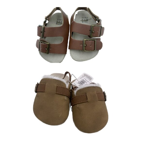Baby Gap Newborn 0-3 mos Sandals Shoes Old Navy Moccasin Brown BUNDLE of 2 - Picture 1 of 10
